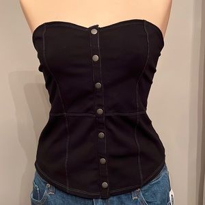 Express black strapless top w/faux snap front